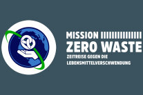 Logo und Schriftzug Mission Zero Waste Zeitreise gegen die Lebensmittelverschwendung